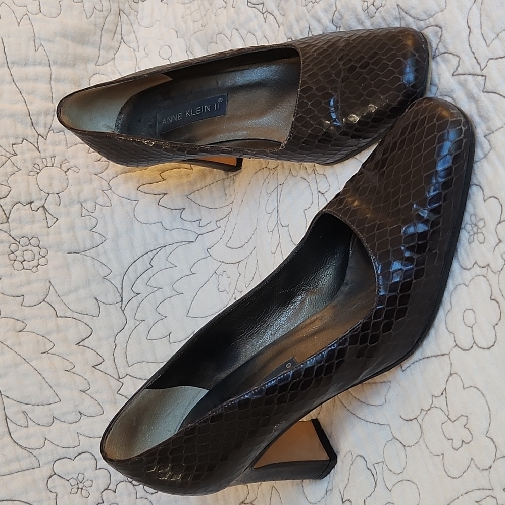 Vintage Anne Klein II Leather Snake Skin Design Size 7 1/2 M